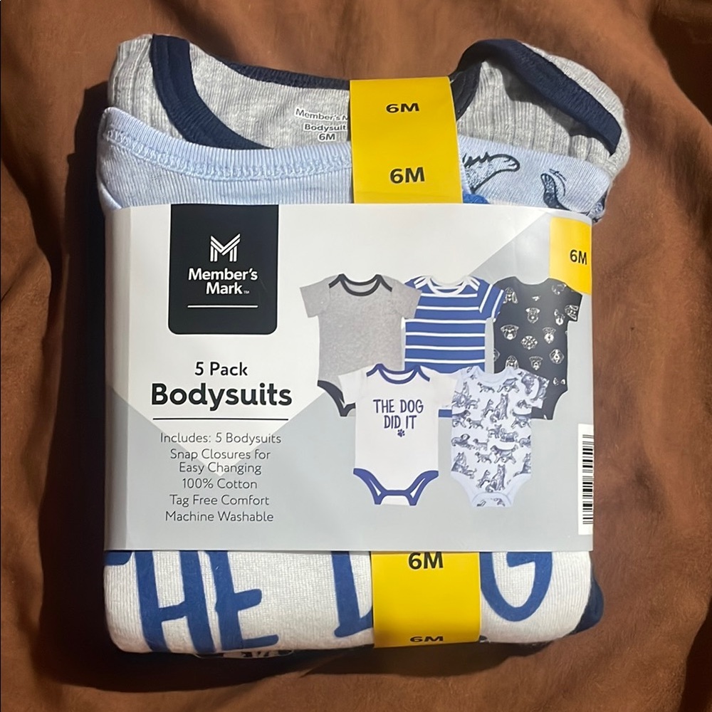 Member's Mark Blue and Gray Baby Bodysuits - 5 Pack